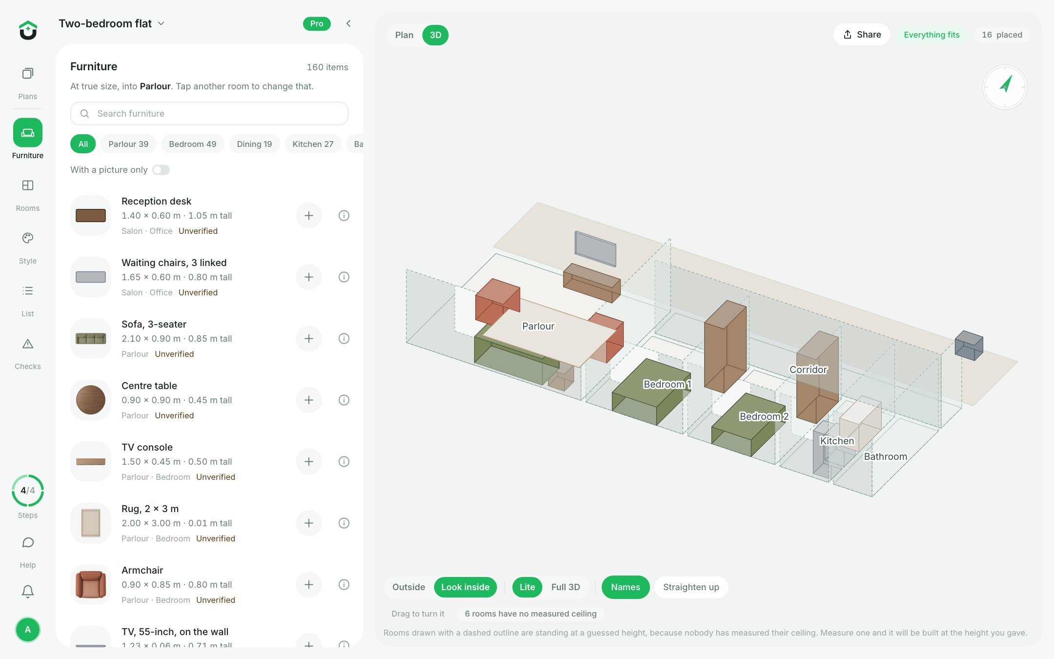 A furnished two-bedroom flat in 3D, with the generator standing out in the compound.